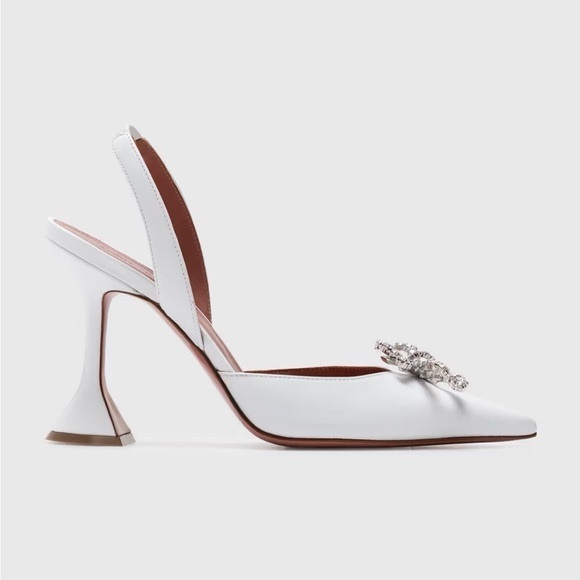 Amina Muaddi Rosie White Heels with Crystal Bow size 36 - Picture 1 of 14